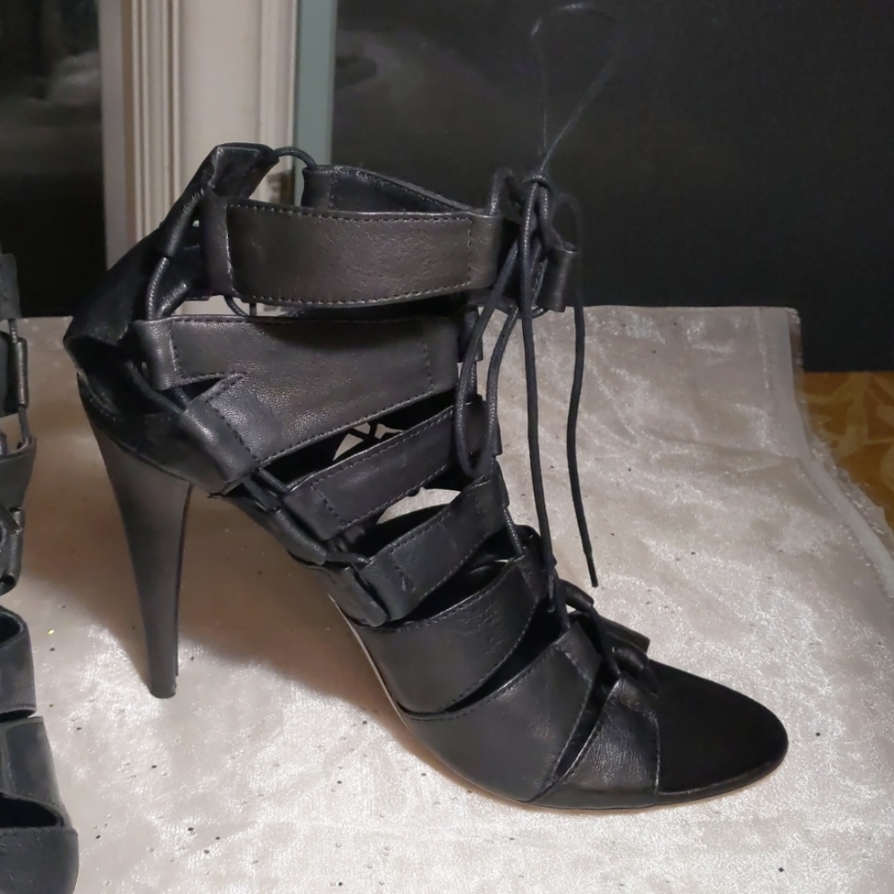 Loeffler Randall Natane black leather heel sandals